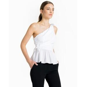 A.L.C. White One Shoulder Soraya Draped Cotton Bow Tie Top Size 6